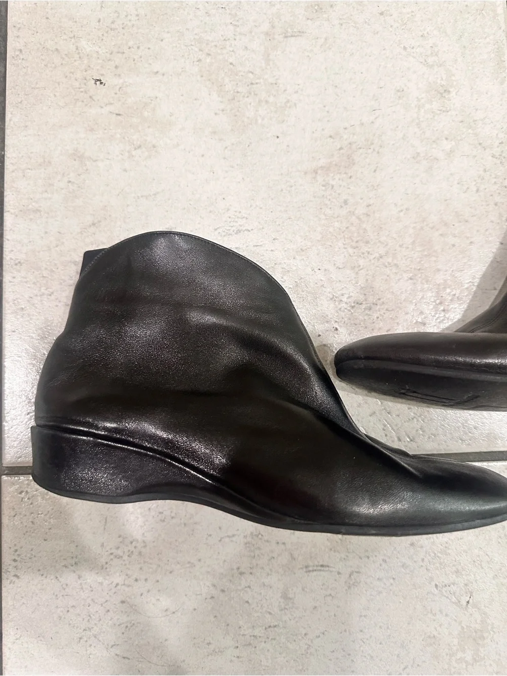 Thierry Rabotin Women’s Black Leather Ankle Boots - Minimal Slip-On Style 39.5
